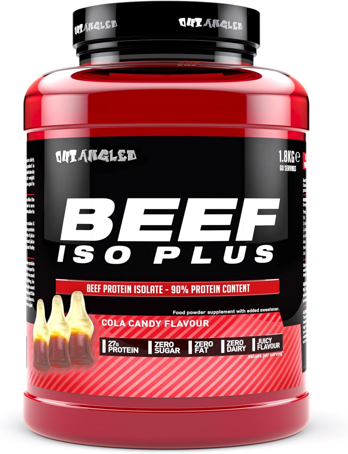 OUT ANGLED Beef Iso Plus, Beef Protein Isolate Powder, High Protein, Zero Fat and Sugar | Cola Candy 1.8kg 60 Servings | Halal, Paleo and Keto Friendly, Dairy and Gluten Free
