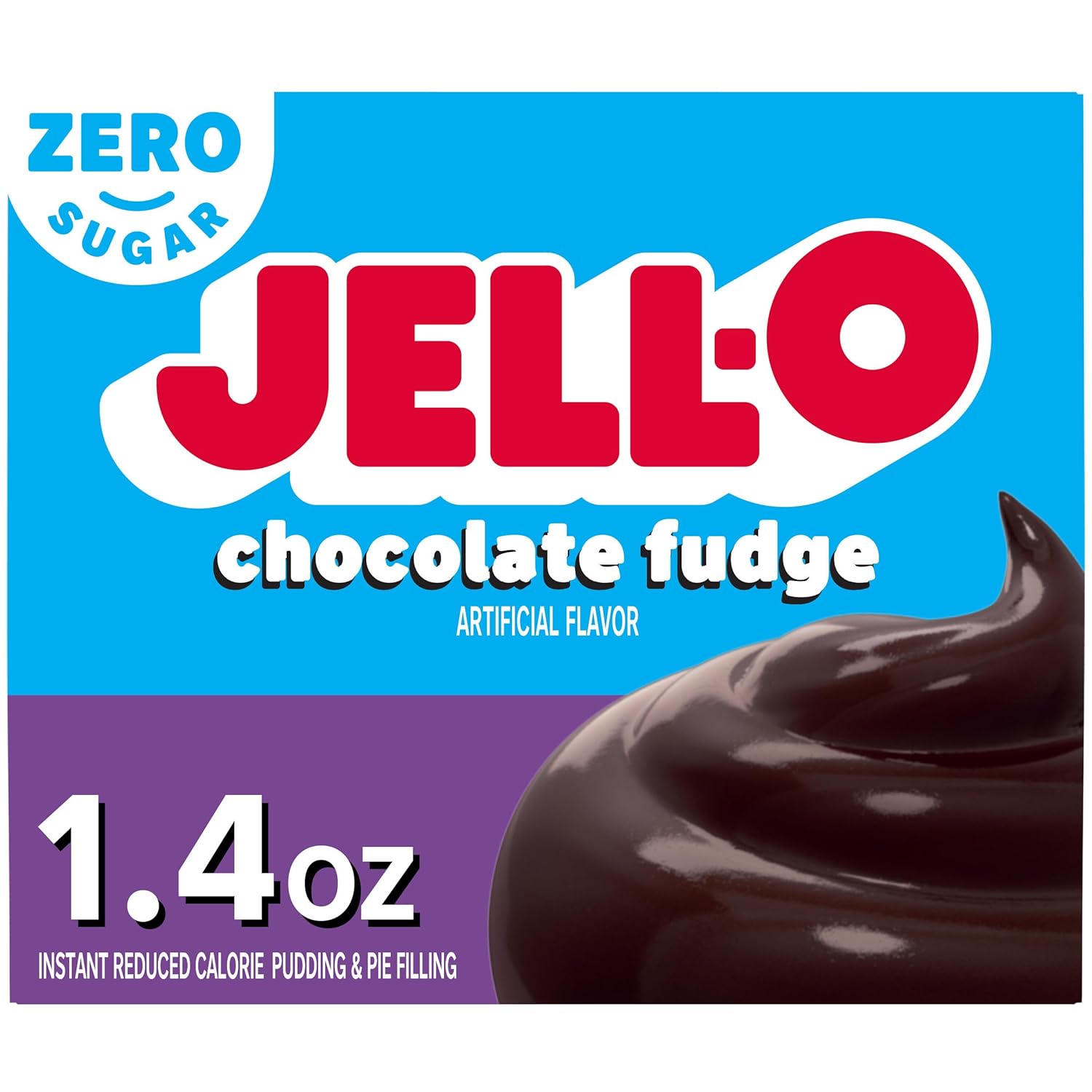 Jell-O Chocolate Fudge Zero Sugar Instant Reduced Calorie Pudding & Pie Filling Mix, 1.4 oz Box