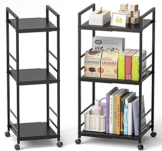 3 Tier Metal Shelving Unit, Laundry Room Shelves Slim Rolling Storage Cart, Expandable Standing Shelf (Wide:10.5" to 17.5"), Multipurpose Utility Cart with Wheels for Bathroom Kitchen, and Laundry