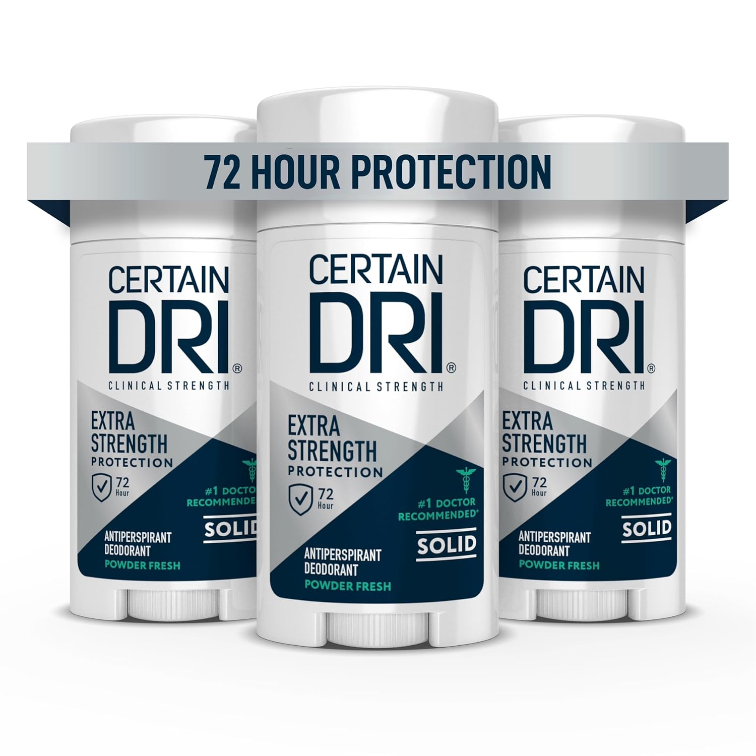 Certain Dri Extra Strength Clinical Antiperspirant - 72-Hour Sweat & Odor Protection for Excessive Sweating - Maximum Strength Deodorant for Men & Women, Powder Fresh Scent - 1.7 oz (3 Pack)