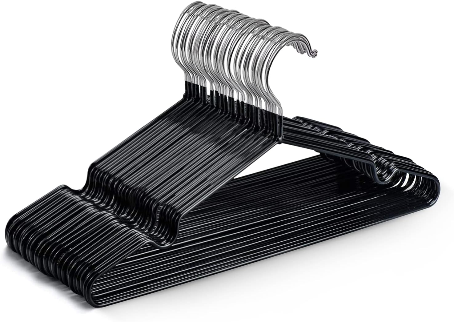 KEPLIN 20 Pack Premium Rubber Coated Metal Hangers - Heavy Duty - Space Saving Organiser Clothes Hangers For Wardrobes Coat Rack Rails (Black)