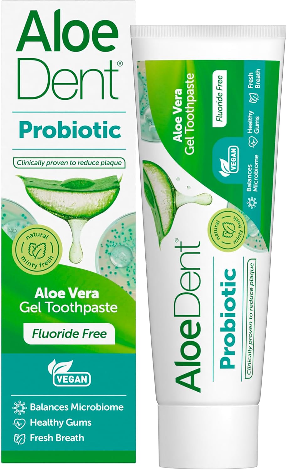AloeDent Probiotic Toothpaste Fluoride Free - Balance Mouth Microbiome, Natural Oral Probiotic with Aloe Vera & Xylitol, SLS Free, Vegan, 75ml