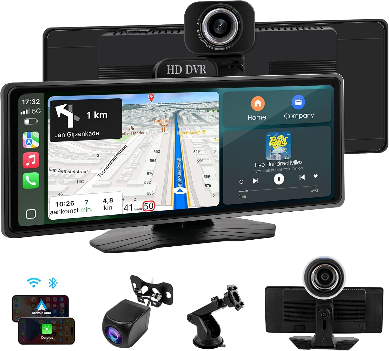 Carplay Screen for Car, 9.26" Portable Car Stereo with Wireless Apple Carplay&Android Auto, 1080p Front Camera & Rear Camera, Bluetooth, Voice Control, GPS Navigation, AUX & FM Transmitter