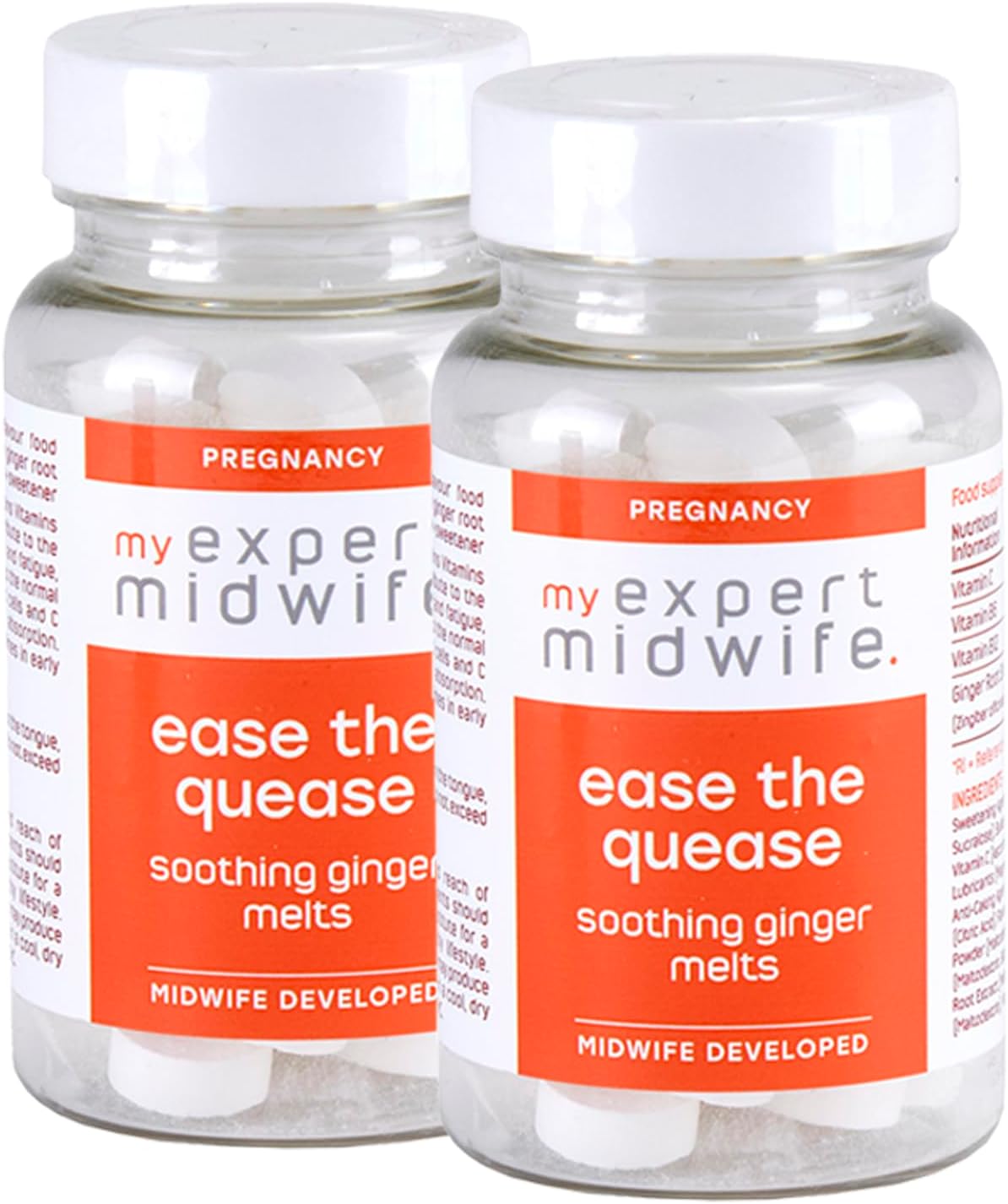 My Expert Midwife Ease The Quease Soothing Ginger Melts, Help Manage Morning Sickness in Pregnancy, Natural and Safe Relief from Nausea, Food Supplement - 120 Tablets (Pack of 2)