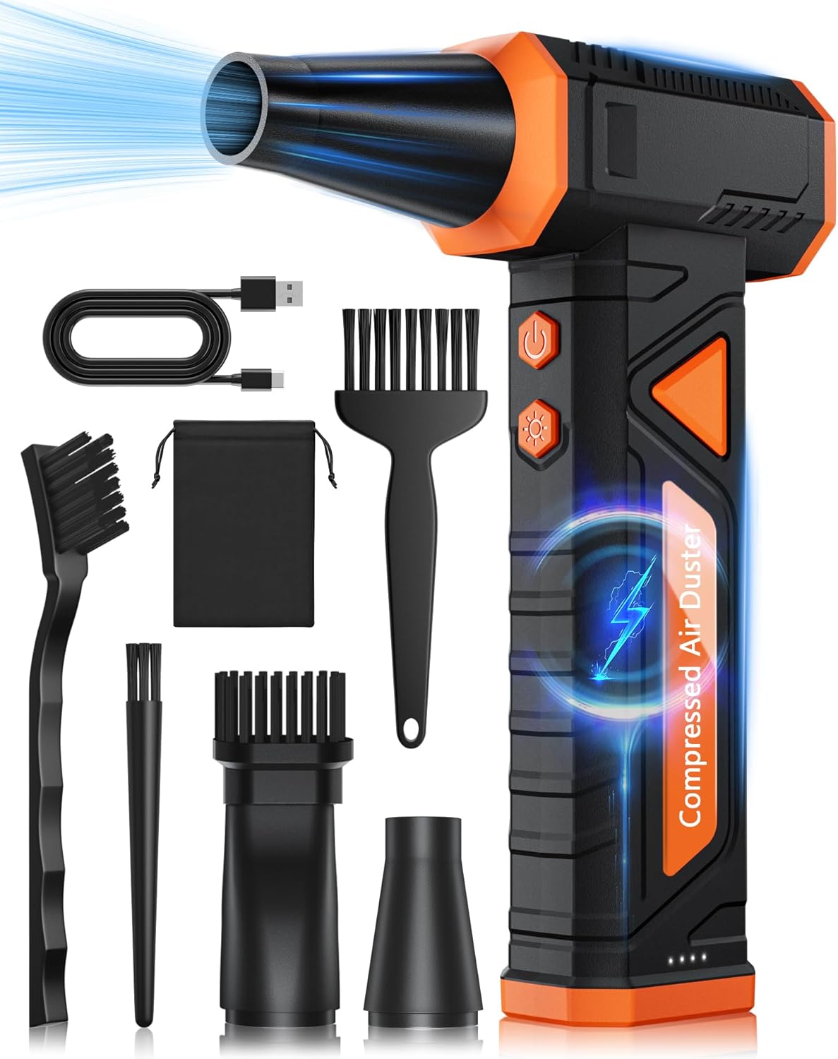 Compressed Air Duster-Replaces Compressed Air Cans-Canned Air, 150,000RPM Electric Air Duster, Rechargeable Cordless Air Blower for Keyboard, PC, Electric Devices Cleaning -Orang