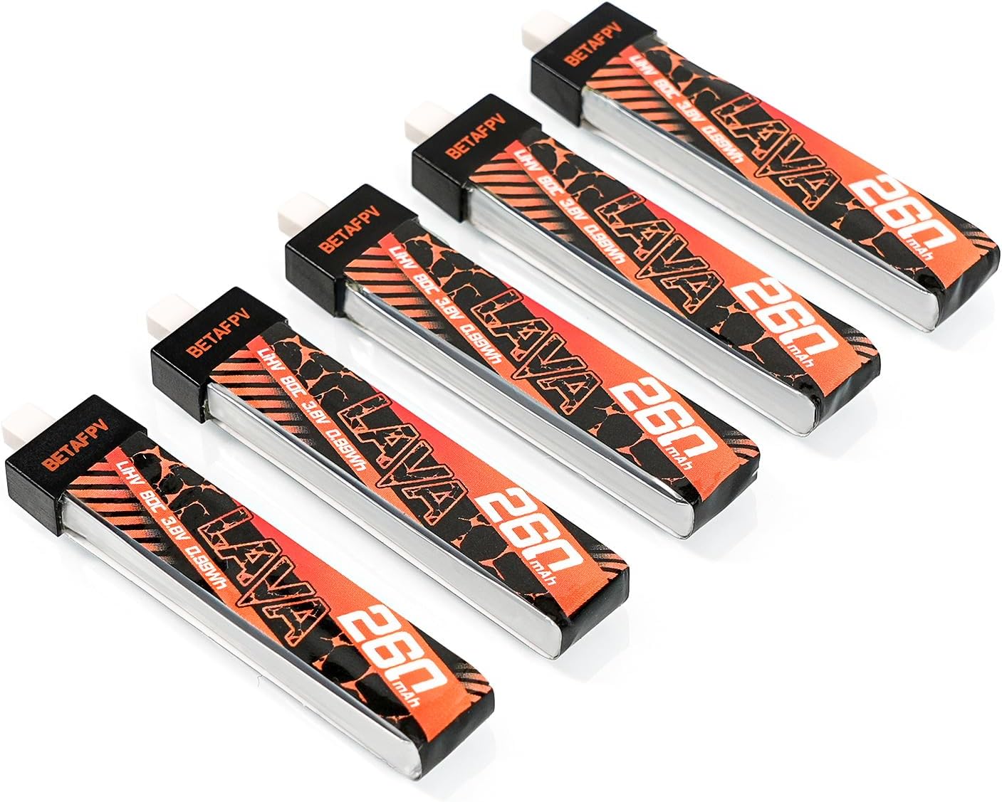 BETAFPV 5pcs Lava 1S 260mAh Lipo Battery 3.8V 80C LiHV Battery with BT2.0 Connector Compatible for FPV Tiny Whoop Drone Quadcopter Like Air65, Meteor65, Meteor65 Pro 1S Brushless Drones