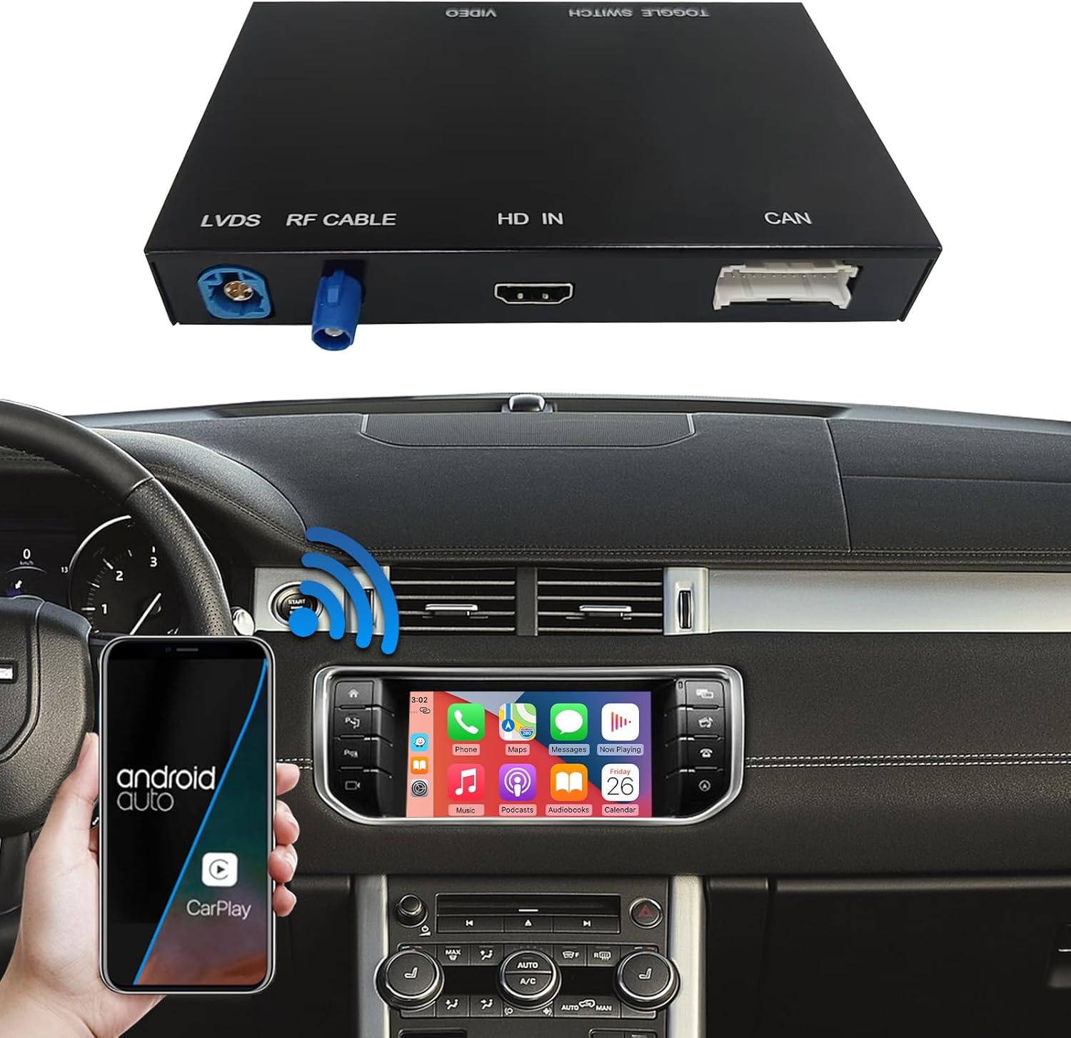 Road Top Wireless Carplay Android Auto for Land Rover Evoque Discovery Sport Range Rover Sport 2004-2019 Year, Carplay Retrofit Kit Decoder, Support Mirrorlink, Reverse Camera