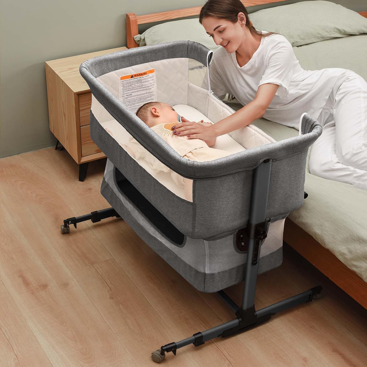 Baby Crib,3 in 1 Baby Bassinet Bedside Crib Adjustable Portable Bed for Infant,Baby Newborn Must Have Bed,Grey