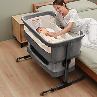 Baby Crib,3 in 1 Baby Bassinet Bedside Crib Adjustable Portable Bed for Infant,Baby Newborn Must Have Bed,Grey