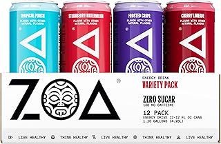 ZOA Zero Sugar Energy Drinks, Variety Pack - Sugar Free with Electrolytes, Healthy Vitamin C, Amino Acids, Essential B-Vitamins, and Caffeine from Green Tea - 12 Fl Oz (12-Pack)