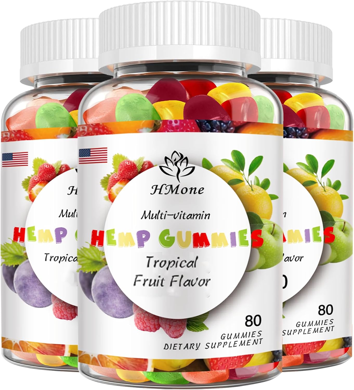 3 Packs Organic Hemp Gummies Extra Strengthen High Potency with Pure Hemp Oil Extract Vegan Edible Bear Candy - Non-GMO, Vegan, Low Sugar
