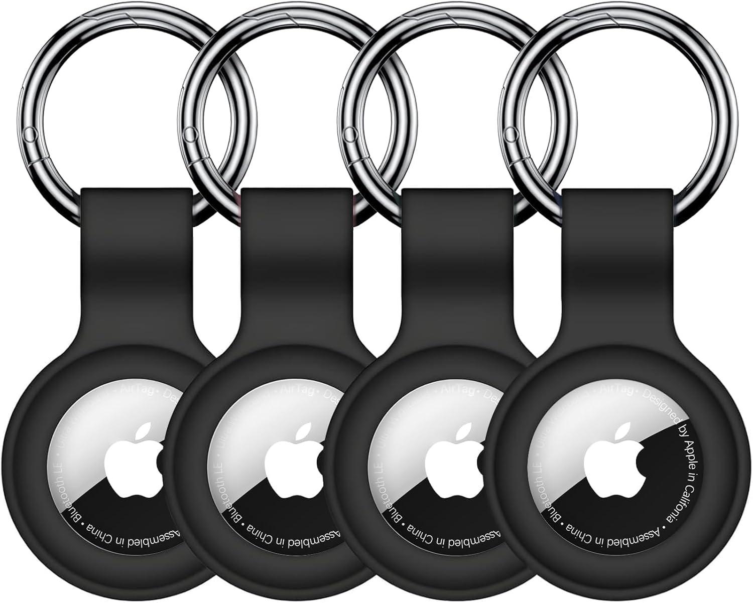 【4 Pack】 Linsaner Compatible with AirTag Case Keychain Air Tag Holder Silicone AirTags Key Ring Cases Tags Chain for Apple AirTag GPS Item Finders Accessories, Black