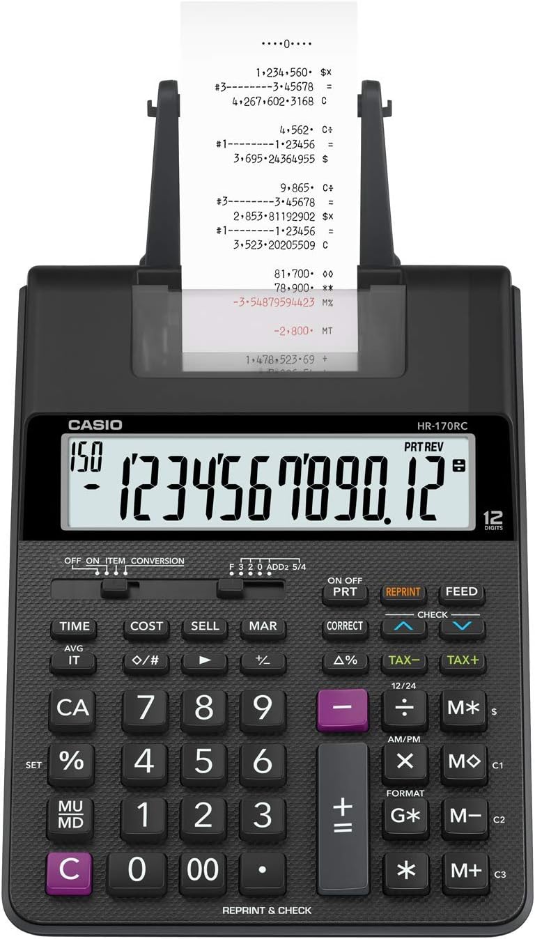 Casio HR-170RC Plus – Mini Desktop Printing Calculator | Check & Correct, Cost/Sell/Margin, Dual-Color Print | Ideal for Taxes, Bookkeeping & Accounting Tasks