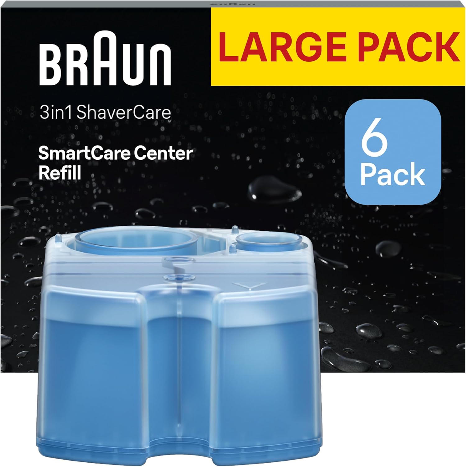 Braun Original SmartCare Shaver Care Centre Refill Cartridges, 6 Pack | 3-in-1 Formula, Hygienic Cleaning, Removes Hair & Skin Particles, Cleans 10x Better Than Water