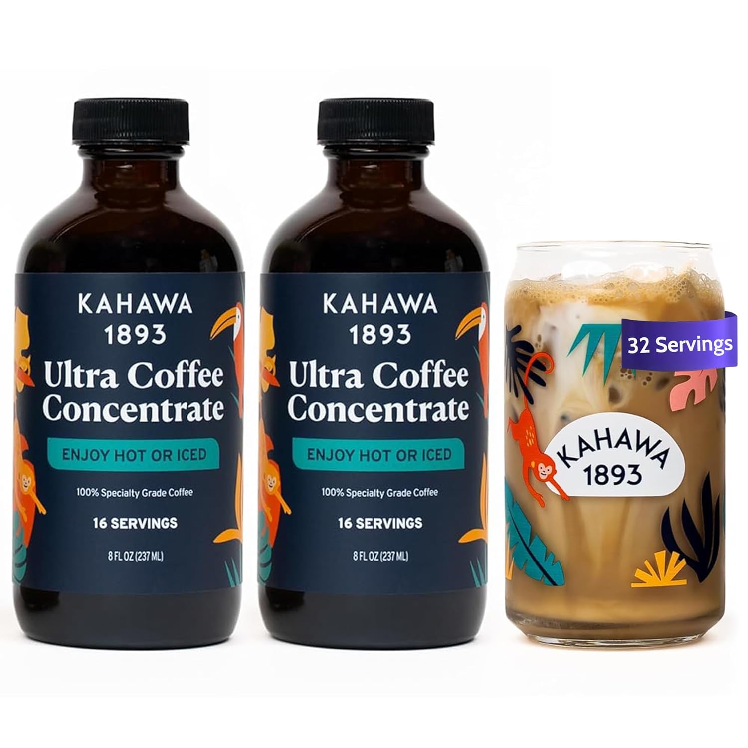 Kahawa 1893 Ultra Coffee Concentrate (32 Servings) - Instant Hot, Cold or Iced Coffee, As Seen on Shark Tank, High Antioxidants, Naturally Sweet, Organically Grown, Cultivated & Ethically Sourced