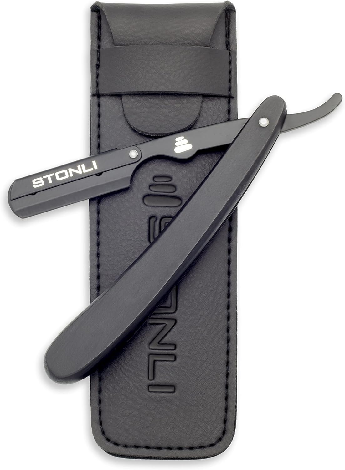 STONLI® Cut Throat Razors - Straight Razor with Matte Black Finish Professional Barber Razor - Premium Quality Single Blade Shaving Razor for Moustache and Beard - Pouch Included (Black Wooden)
