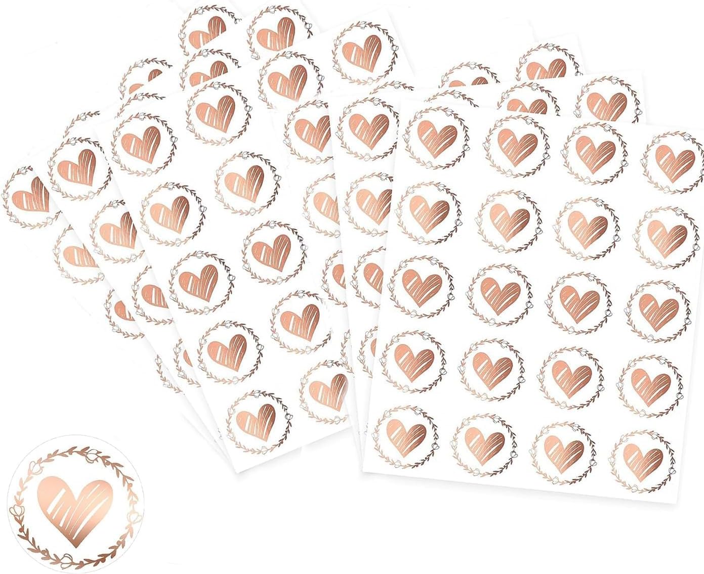 120pcs Envelope Seal Stickers - 3,2cm Heart Seal Stamp Stickers Self-Adhesive Envelope Sticker,Clear Heart Envelope Stickers,Self-Adhesive Round Sealing Sticker for Envelopes (Rose Gold)