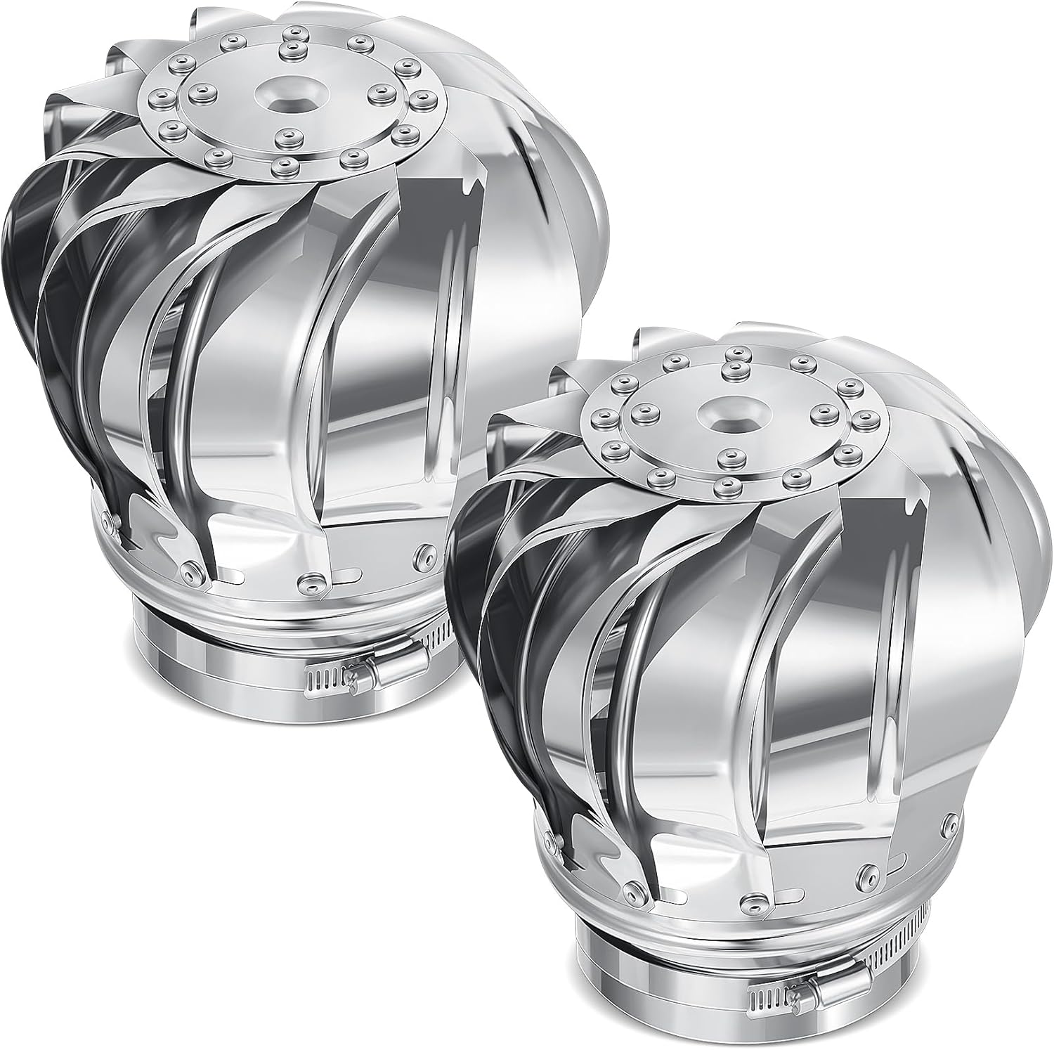 Tandefio 2 Pcs Non Power Roof Ventilator Wind Turbines Attic Air Vent Ventilating Fan Stainless Steel 201 for Houses Factory Attic Farm Leak Proof Vent Cap Fan (110mm)