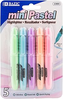 BAZIC Mini Highlighter Pen Pastel Color, Chisel Tip Broad Fine Line Highlighters Unscented (5/Pack), 24-Packs