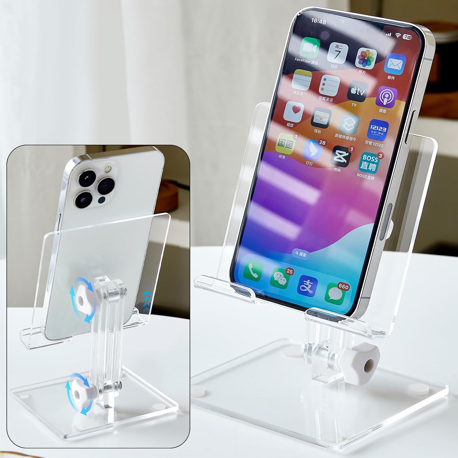 Adjustable Angle Height Phone Stand for Desk, Fully Foldable/Portable Phone Holder, Compatible for iPhone 14/13/12/Smartphones