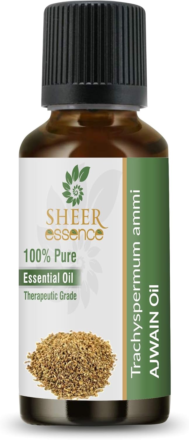 Ajwain Oil (Trachyspermum Ammi) 100% Natural Pure Ajowan (Carom Seeds) Oil Aromatherapy and Therapeutic Grade Essential Oil 1.01 Fl.Oz.