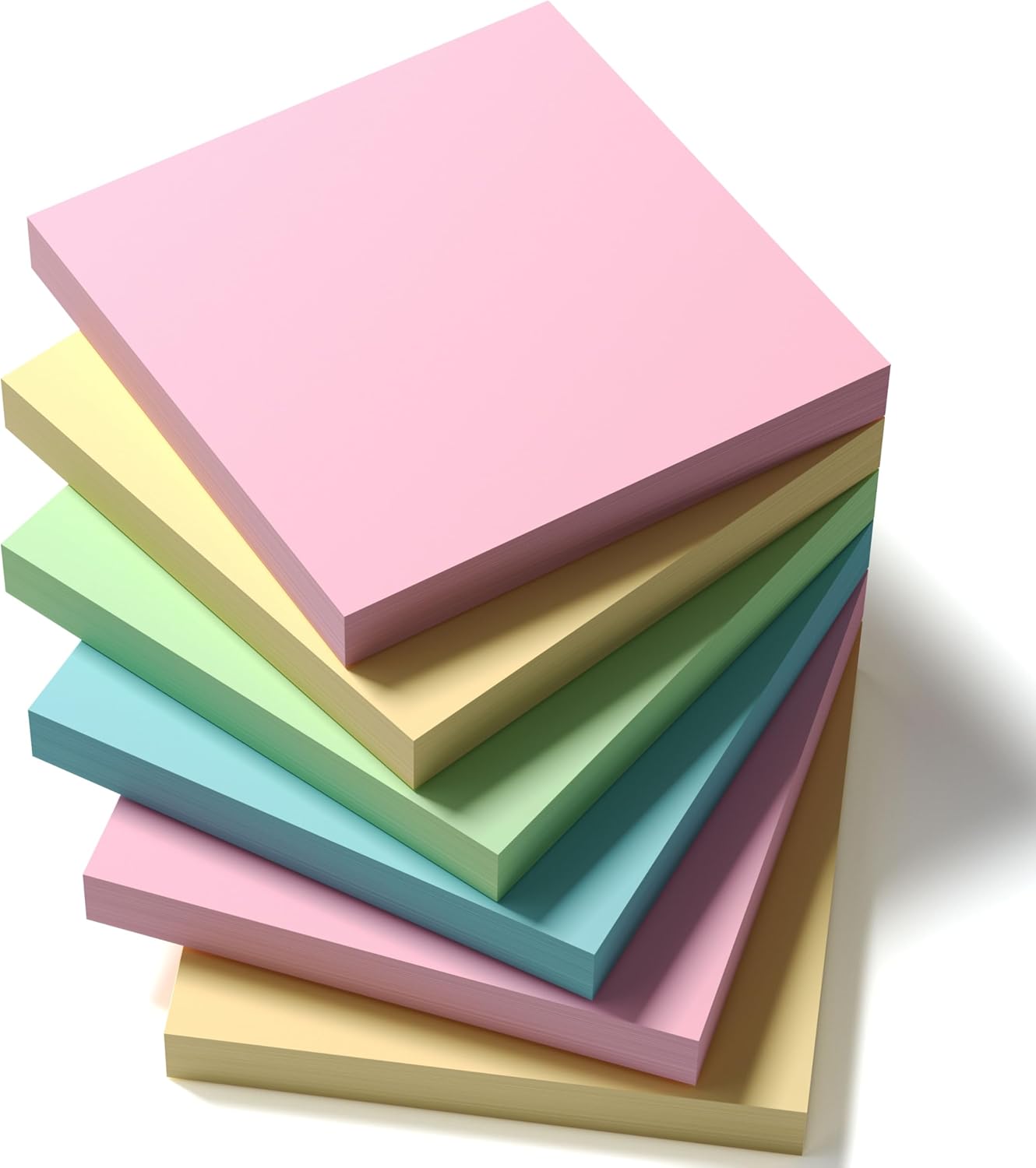 Miss Pen 600 Pastel Sticky Notes (76x76mm) - Coloured Removable and Self Adhesive Square Memo Pads, Set of 6 Pads (100 Sheets Each) | Office, Home and School Use Posted Notes - 6 Packs