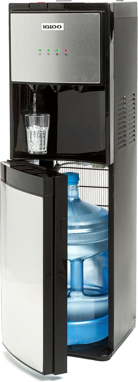 Igloo Bottom Loading Water Cooler – Hot, Cold, & Room Temperature Dispenser – Stainless Steel, Holds 3 & 5 Gallon Jugs, Child Safety Lock – for Homes, Kitchens, Offices, Dorms