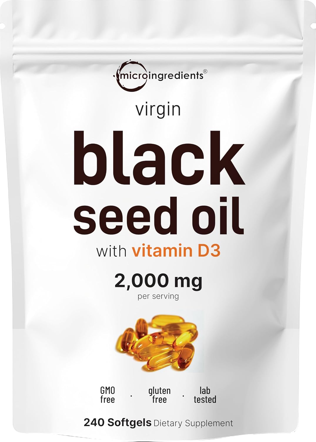 Micro Ingredients Black Seed Oil with Vitamin D3 1000 IU, 240 Softgels | 2,000 mg Black Seed Oil Per Serving | Nigella Sativa Oil | 2-in-1 Unrefined Seed Oil Formula