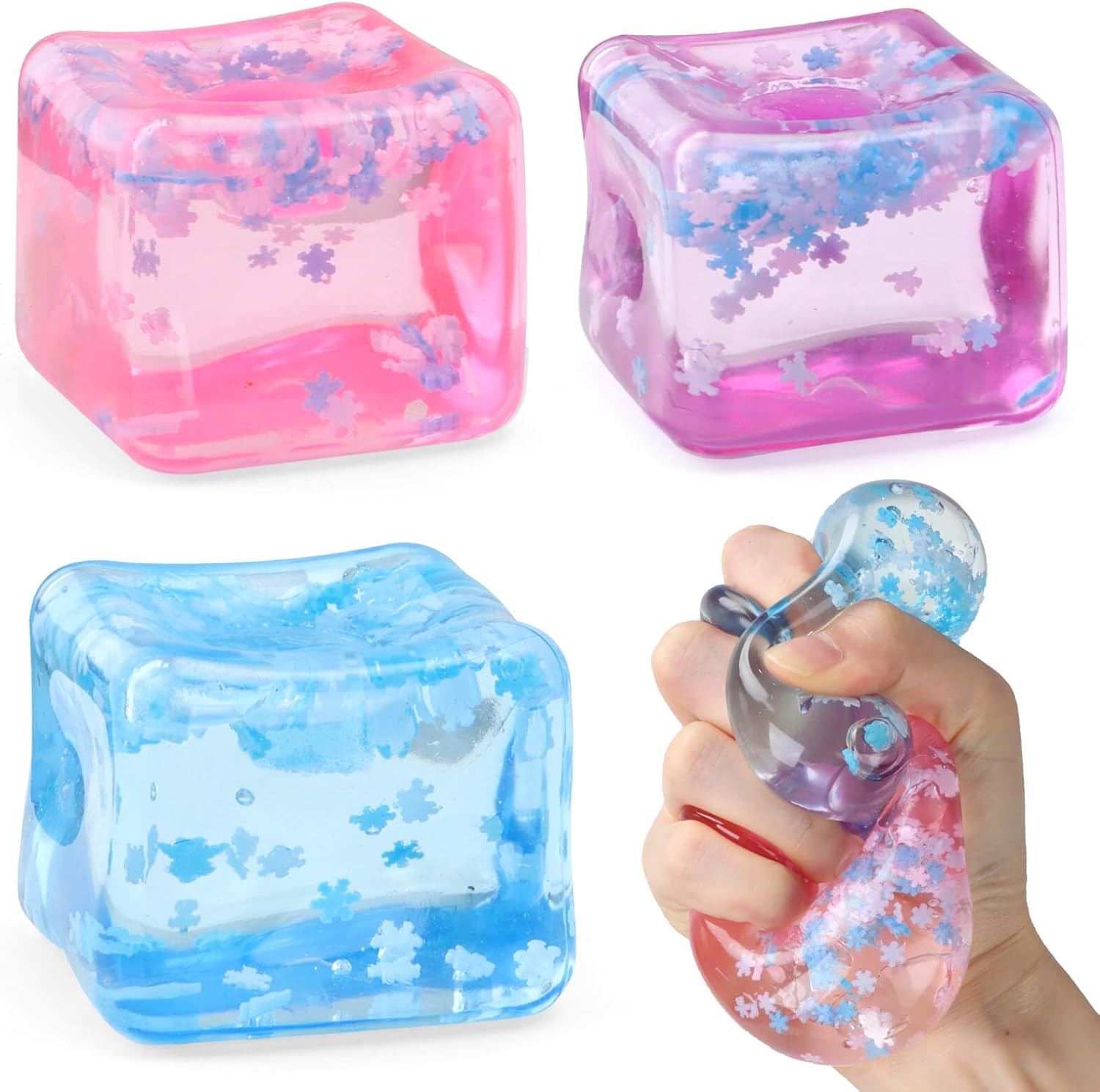 Ice Cube Fidget Toys for Adults Kids: 3 Pcs Sensory Squishy Fidget Toys Square Stress Balls Gifts for All Ages Adults Kids Teens Presents Anxiety Relief Stress Cube Classroom Prizes Office