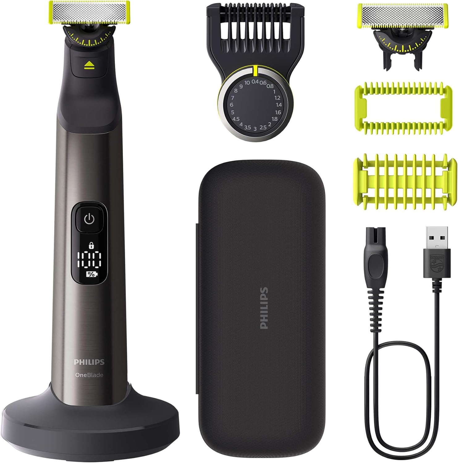 Philips OneBlade Pro 360 Authentic Face & Body Electric Beard Trimmer, Shaver and Bodygroomer, 2X 360 Blades, 1x 14-Length Comb, 1x Body Kit, 1x Charging Stand, 1x Travel Case, QP6652/30
