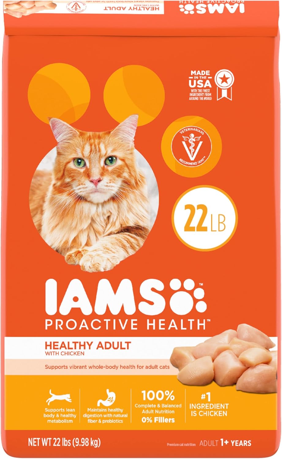 IAMS Proactive Health Healthy Adult Dry Cat Food with Chicken, 22 lb. Bag