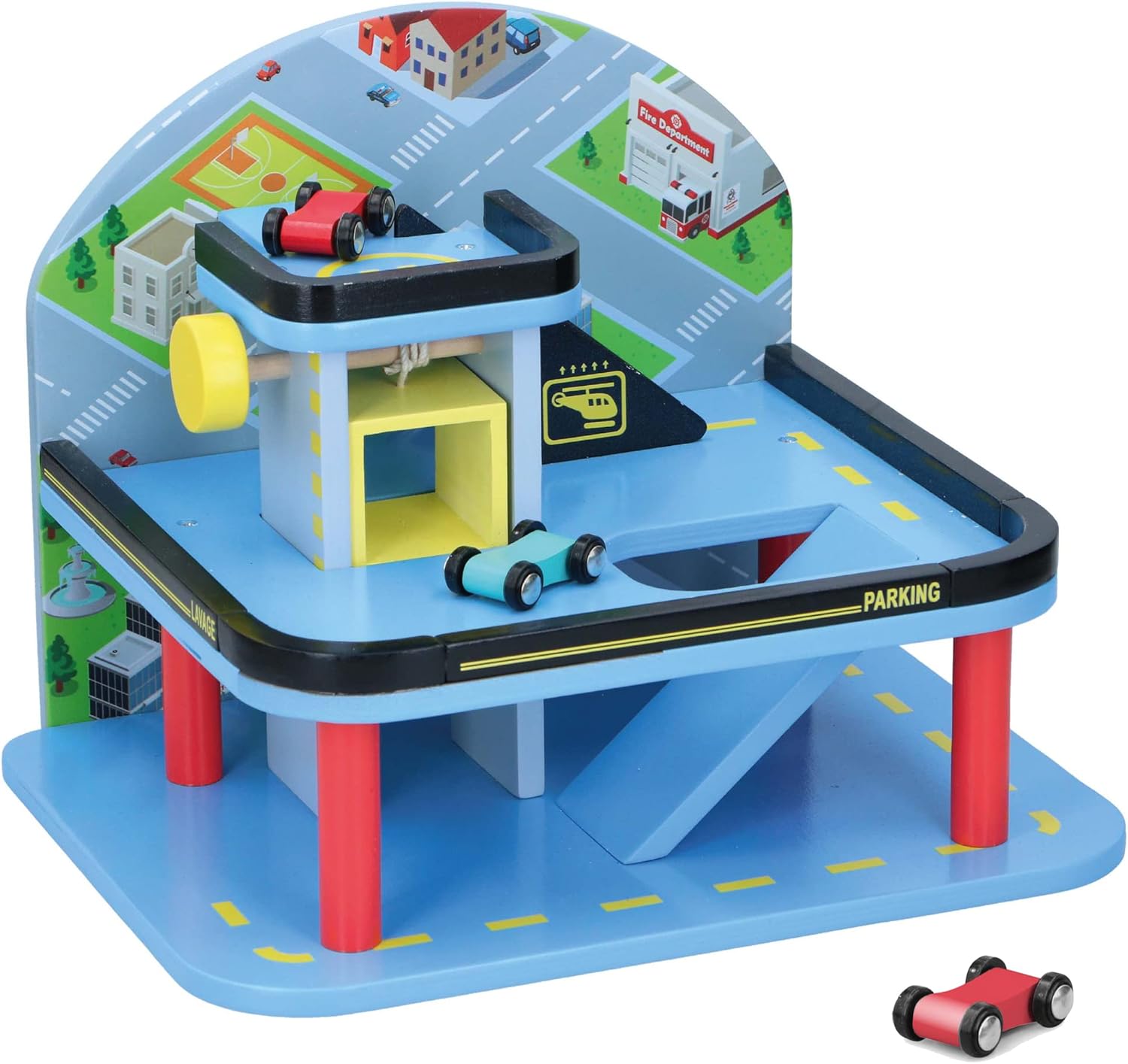 Wooden Garage Playset with 2 Cars