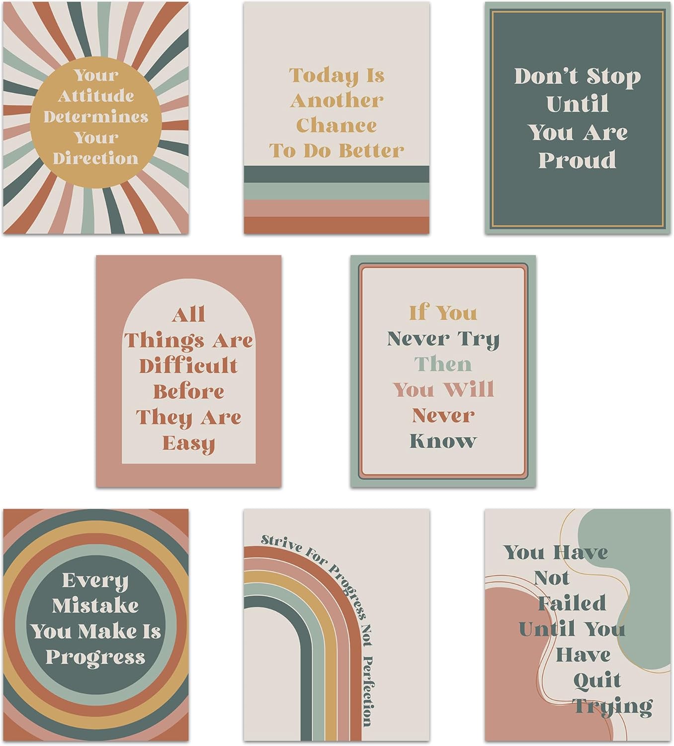HerZii Prints Growth Mindset Posters - Set of 8 Motivational Poster For Classroom, Positive Affirmations Quotes Wall Art, Classroom Decaration Posters, 8x10 UNFRAMED