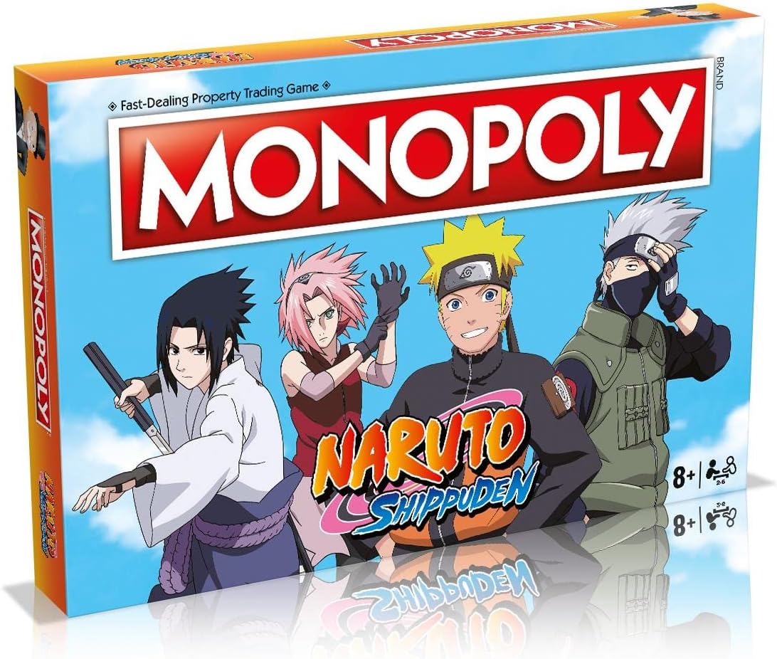 Winning Moves Naruto Monopoly Board Game English Edition, Play with Sakura, Sasuke, Naruto, Kakashi, Tsunade and many more, Fun family game for 2-6 players ages 8 and up, Great gift for Anime fans