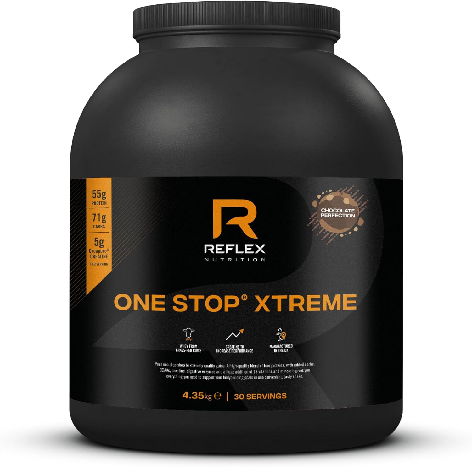 Reflex Nutrition One Stop® Xtreme - Serious Mass Gainer - All in One Protein Powder - 55g Protein, 10.3g BCAAs, 5,000mg Creatine - Muscle Building Protein Shake (Chocolate Perfection, 4.35kg)