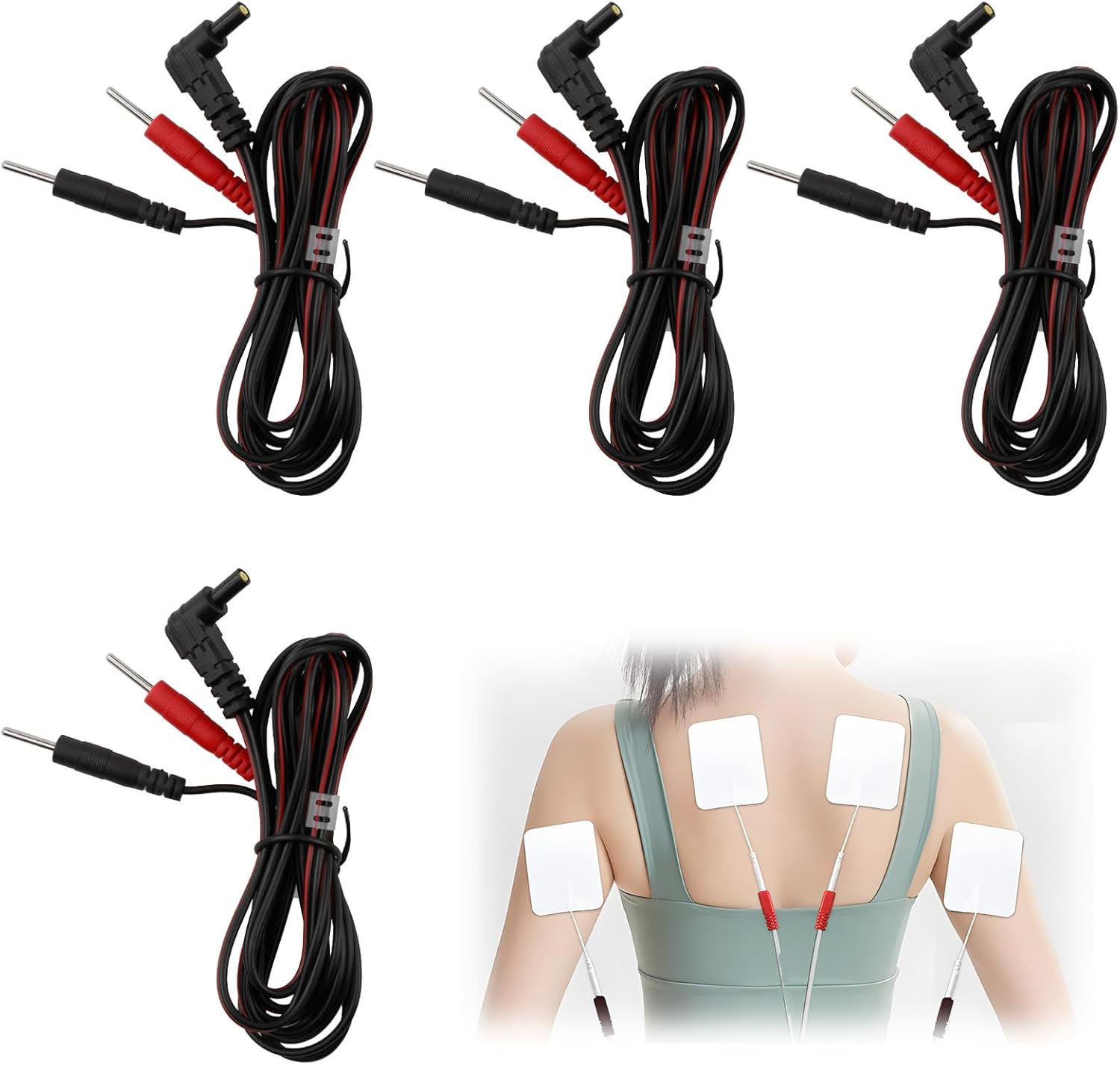 4Pack LeadsWires for TENS Machine Cables Replacement with 4mm Plug to 2mm Pin Connector Cable Flexible Electrode Cables for Auvon TENS EMS Units Machine Pads, 1.2M Length