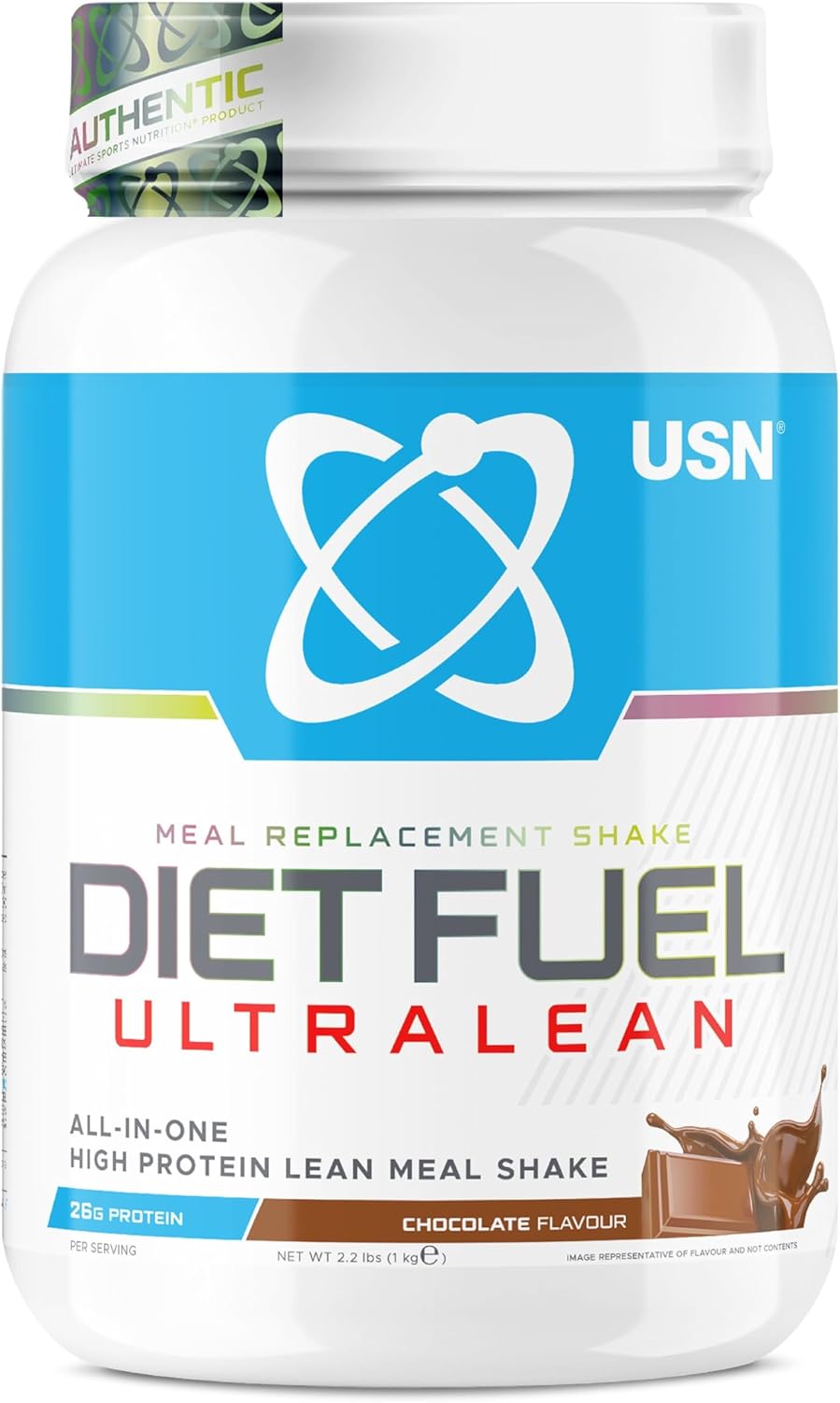 USN Diet Fuel Ultralean Meal Replacement Shake Powder (Chocolate, 1kg - 18 Servings/Meals) Tasty High Protein Shake To Feel Full For Longer, Weight Control Powder, Drink Mix With 25g Protein