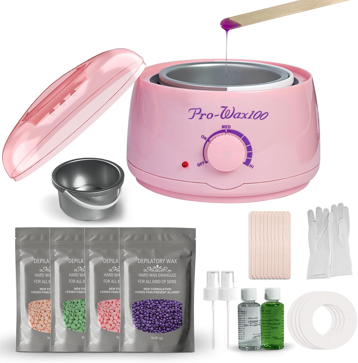 Professional Waxing Kit, Spa-Quality Wax Warmer for Full Body Hair Removal, Painless Hair Removal Heater Machine, Includes 4 x Wax Beads & Silicone Applicator