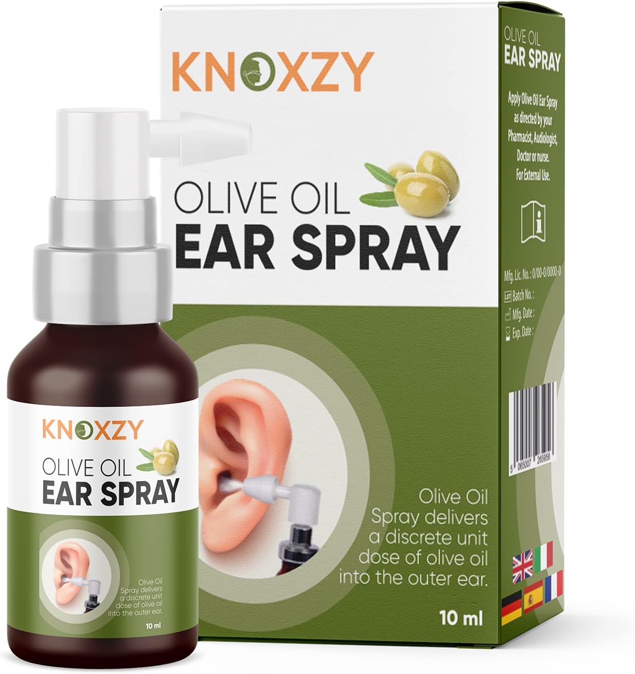 Knoxzy Olive Oil Ear Spray, Wax Removal Natural Spray for Infections & Pain Softener Relief Clinically Tested - 10 ml