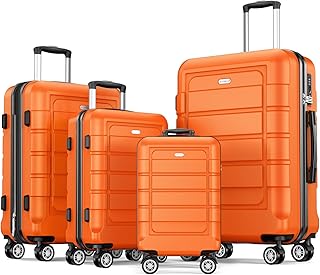 SHOWKOO Luggage Sets Expandable PC+ABS Durable Suitcase Sets Double Wheels TSA Lock 4 Piece Luggage Set Orange