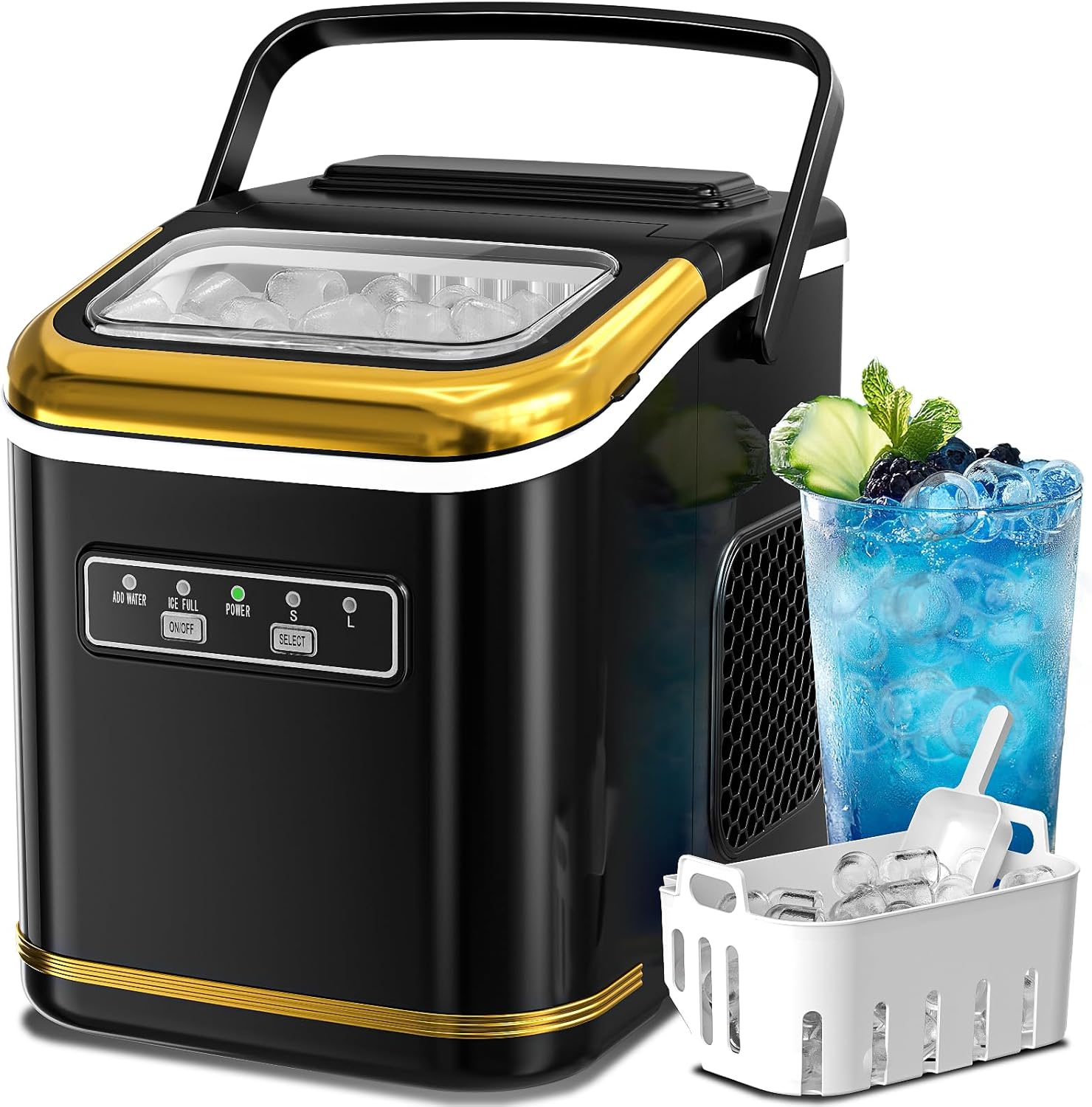 Ice Maker Machine Countertop Portable Compact Small Bullet Ice Maker with Self Cleaning,9 Cubes in 6 Mins,26lbs in 24Hrs, for Home and Kitchen(Black)