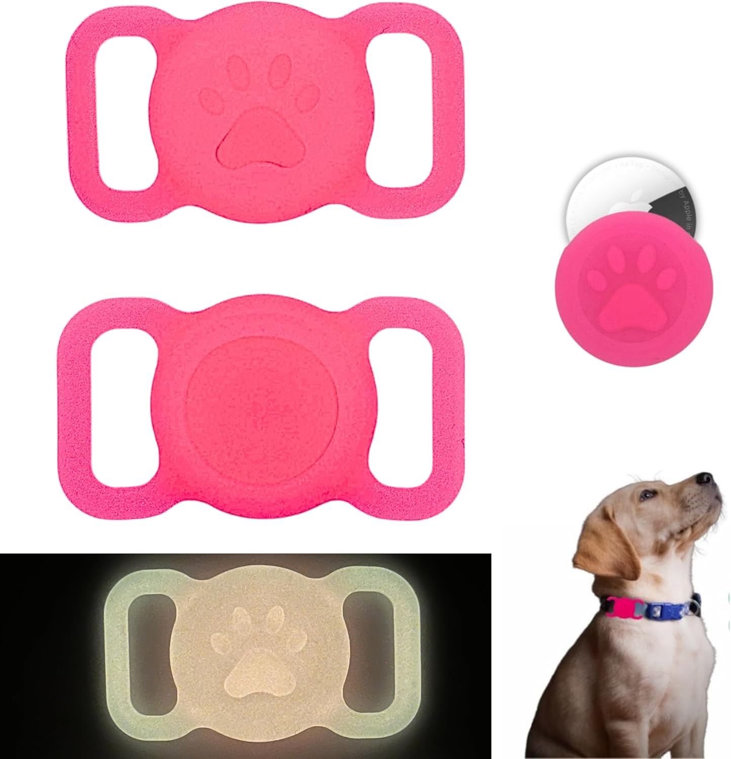 For Airtag Dog Collar - Waterproof Tracker Holder Protective Case for Pet Collar Compatible with Airtag, Protective Holder GPS Tracking Finder for Pet (Pink (Glow in Dark))