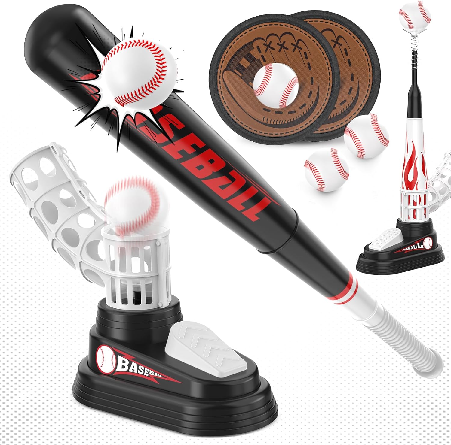 T Ball Set for Kids Toddlers 3-5, Toss and Catch Ball Game Outdoor Toys with Fixed Tee Ball Stand, Baseball Launcher, Softballs and Beginner Glove, Sport Toy Gift Idea for Boys and Girls