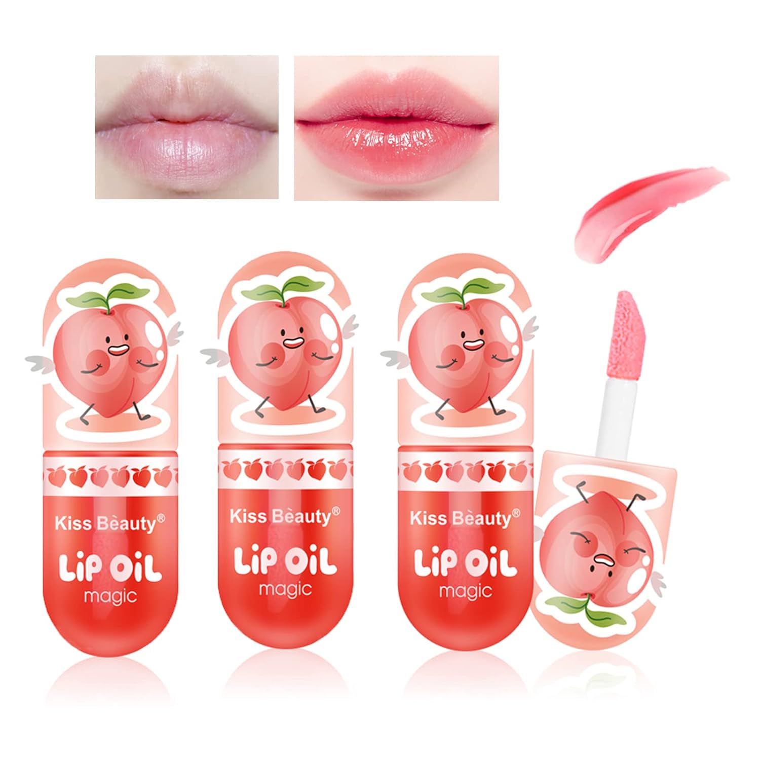 3Pcs Temperature Color Change Lip Gloss lipstick,Hydrating Clear Color Changing Lip Oil Lipstick, High-Shine Peach Long Lasting Moisturizing Plumping Lip Tinted Gloss for Women