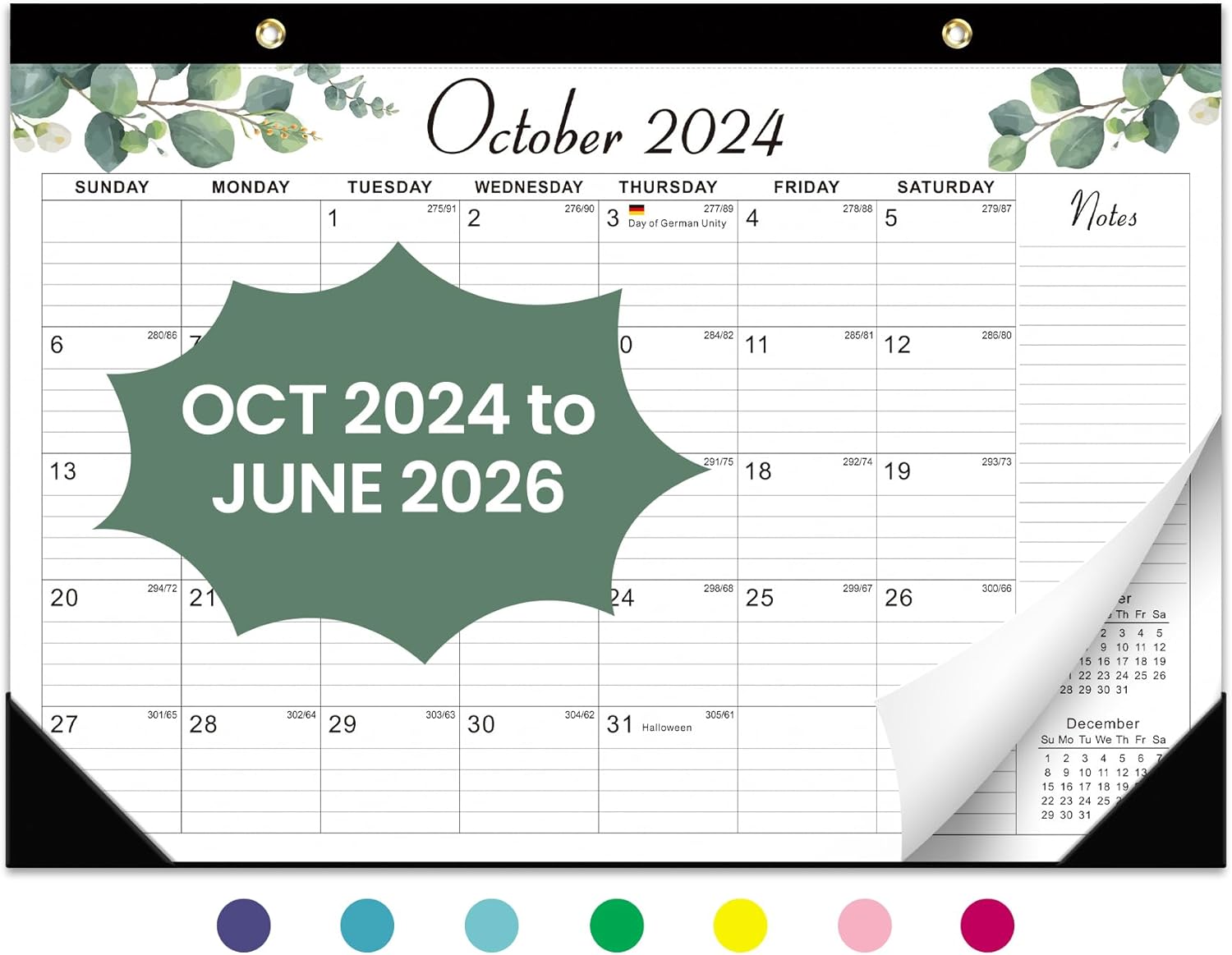 Desk Calendar 2025, 21 Months Calendar Runs from October 2024 to June 2026 - Large 17" x 12" Desktop/Wall Monthly Calendar for Home School, or Office - 2025 New Edition, Leaves Pattern