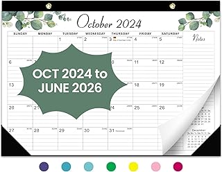 Desk Calendar 2025, 21 Months Calendar Runs from October 2024 to June 2026 - Large 17" x 12" Desktop/Wall Monthly Calendar for Home School, or Office - 2025 New Edition, Leaves Pattern