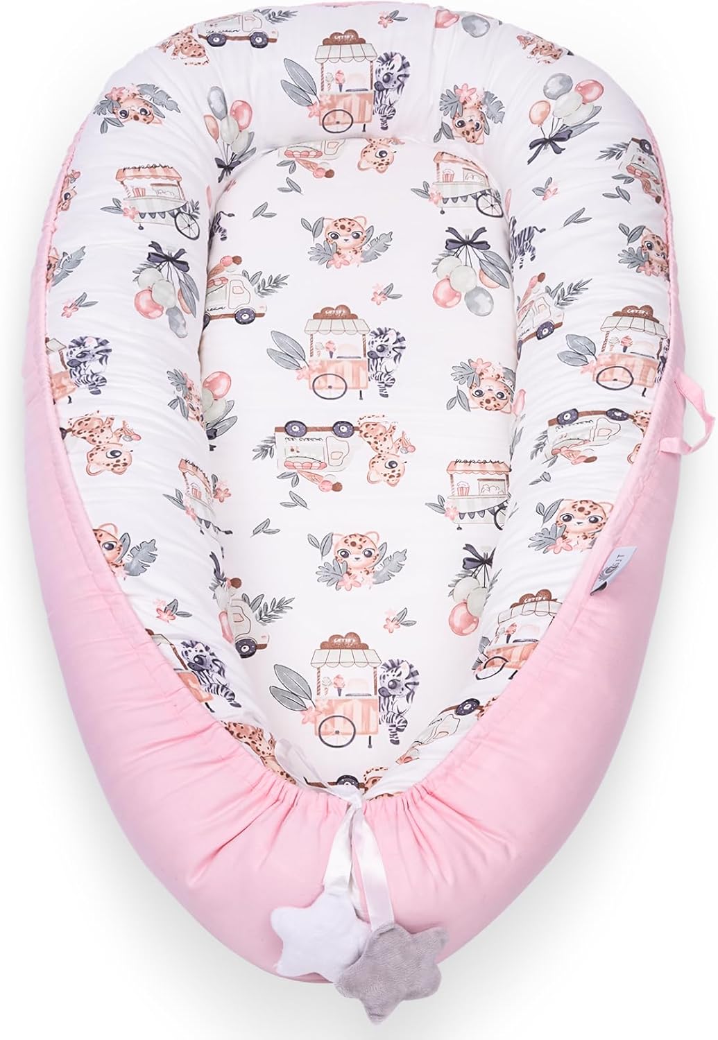 YGJT Baby Nest Pod for Newborn, Baby Lounger for 0-12 Months Boys Girls, 100% Cotton Baby Nest, Baby Essentials for Newborn, Baby Gifts (Lovely Deer Pink)