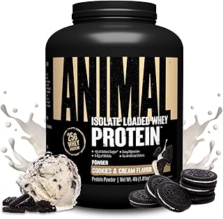 Animal Whey Isolate Protein Powder - Loaded for Pre & Post Workout Muscle Builder and Recovery with Digestive Enzymes for Men & Women - 25g Protein, Great Taste, Low Sugar - Cookies & Cream 4 lbs
