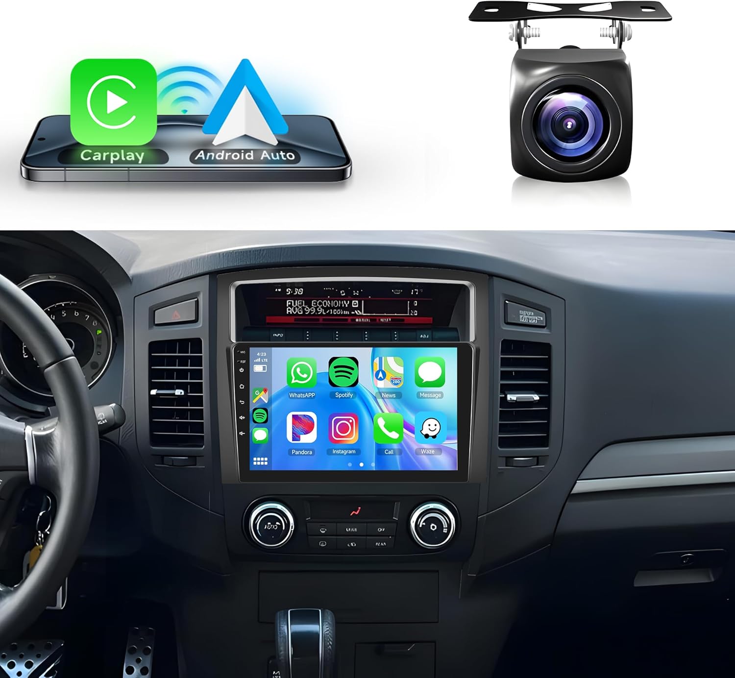 4+64G Android Car Stereo for Mitsubishi Pajero 4 V80 V90 2006-2014, Wireless Carplay Android Auto Car Radio, 9’’ Touch Screen Head Unit with Bluetooth GPS Mirror Link WiFi FM/RDS DSP Backup Camera SWC