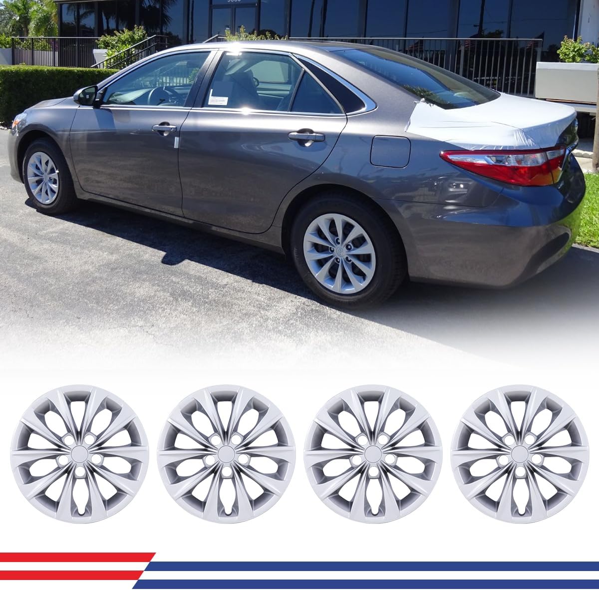 CPW 16'' Hubcaps Fit for 2015 2016 2017 Camry, Wheels Rim Cover Fit for Toyota 2015-2017 Toyota Camry Hybrid 16'' Steel Wheels, PP Material Hub Caps Set of 4 (16-Inch, Lacquer)